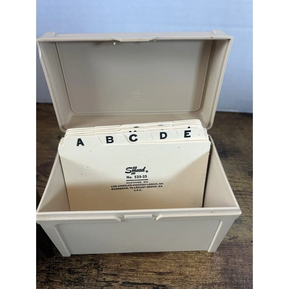 Vintage Plastic Recipe Card File Boxes Brown Tan Mid Century Set of 2 Lot Office